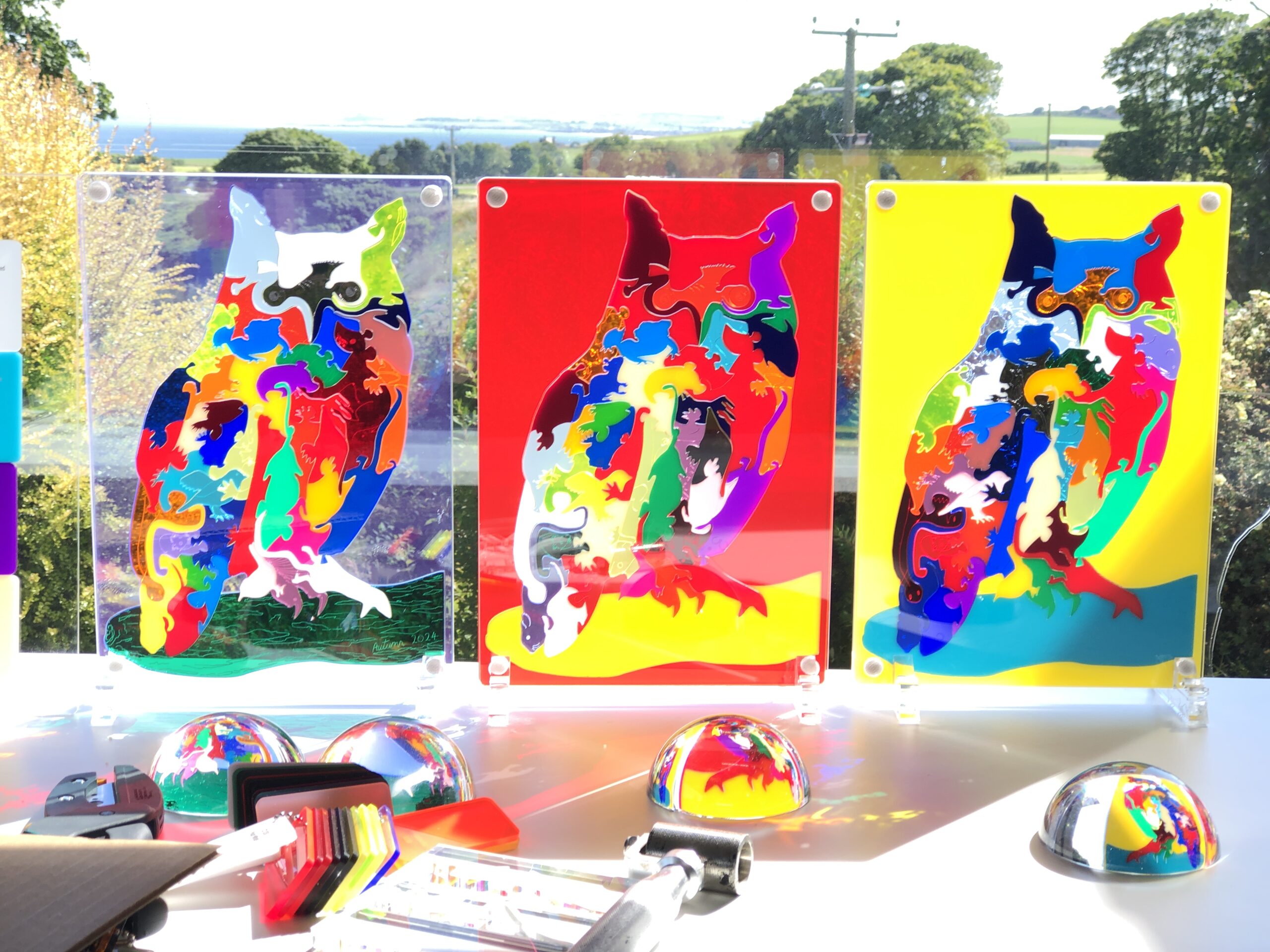 Long-eared Owl (You Are What You Eat) – “stained glass” art puzzle & “crystal” stand