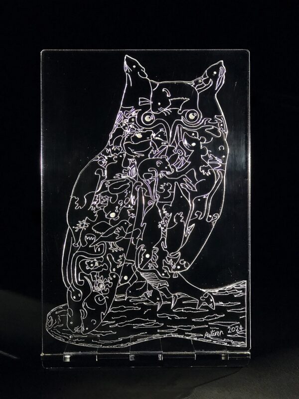 Long-eared Owl (You Are What You Eat) - "crystal" art puzzle & "crystal" stand