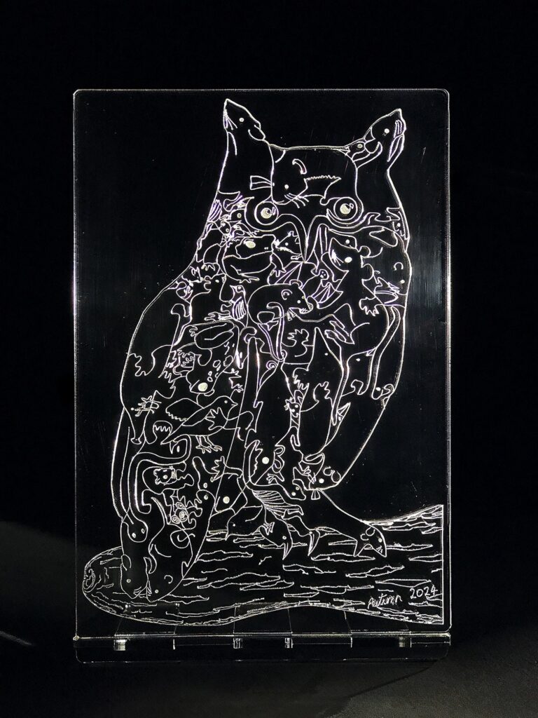 Long-eared Owl (You Are What You Eat) - "crystal" art puzzle & "crystal" stand