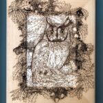 Long-eared Owl with Oak Foliage (Organically Framed)