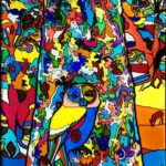 Whole view of Tawny Own with Egg (Predator and Prey) "Stained Glass"